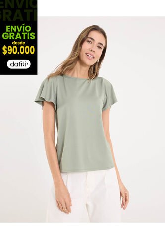 Camiseta Para Mujer Manga Corta Cuello Redondo Color Verde Marca Ostu #40092568 Ostu