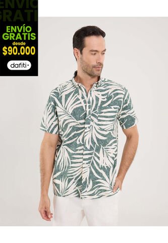 Camisa Para Hombre Manga Corta Con Bolsillo Cuello Button D Color Verde Marca Ostu #60010856 Ostu