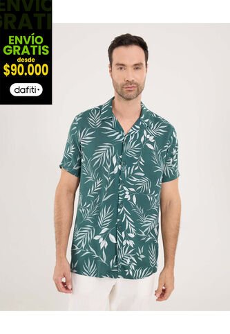 Camisa Para Hombre Manga Corta Sin Bolsillo Cuello Resort Color Verde Marca Ostu #60010847 Ostu
