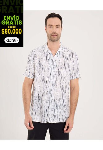 Camisa Para Hombre Manga Corta Sin Bolsillo Cuello Resort Color Crema Marca Ostu #60010848 Ostu