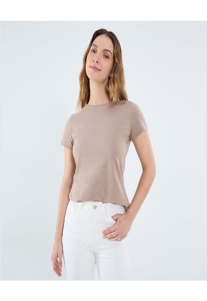 Camiseta Para Mujer Manga Corta Cuello Redondo Color Beige Marca Ostu #40092424