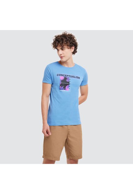Camiseta Para Hombre Manga Corta Color Azul  Marca Ostu #60090802
