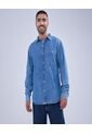 Camisa Para Hombre Manga Larga Con Bolsillo Color Azul Medio Marca Ostu #60010734 de Ostu