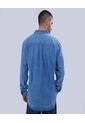 Camisa Para Hombre Manga Larga Con Bolsillo Color Azul Medio Marca Ostu #60010734 de Ostu