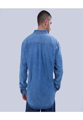 Camisa Para Hombre Manga Larga Con Bolsillo Color Azul Medio Marca Ostu #60010734