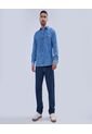Camisa Para Hombre Manga Larga Con Bolsillo Color Azul Medio Marca Ostu #60010734 de Ostu
