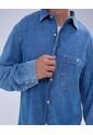 Camisa Para Hombre Manga Larga Con Bolsillo Color Azul Medio Marca Ostu #60010734 de Ostu