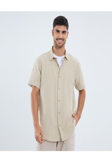 Camisa Para Hombre Manga Corta Con Bolsillo Cuello Casual M Color Beige Marca Ostu #60010837