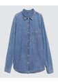 Camisa Para Hombre Manga Larga Con Bolsillo Color Azul Medio Marca Ostu #60010734 de Ostu