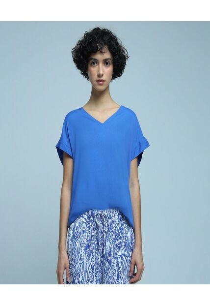 Blusa Para Mujer Manga Corta Color Azul  Marca Ostu #40120957