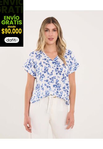 Blusa Para Mujer Manga Corta Color Crudo Marca Ostu #40121184 Ostu