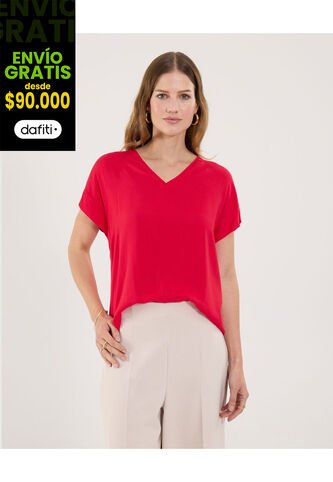 Blusa Para Mujer Manga Corta Color Rojo Marca Ostu #40121183 Ostu