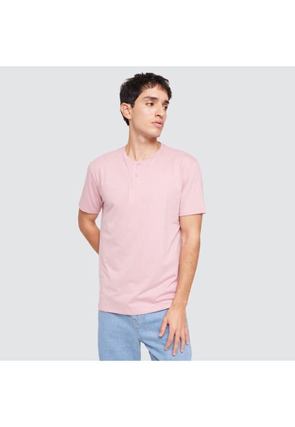 Camiseta Para Hombre Manga Corta Cuello Henley Color Rosa Marca Ostu #60090840