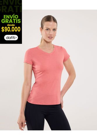 Camiseta Para Mujer Manga Corta Cuello V Color Coral Marca Ostu #40092518 Ostu