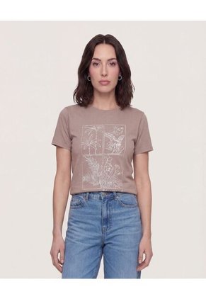 Camiseta  Para Mujer Manga Corta Cuello Redondo Color Beige Marca Ostu #40092832