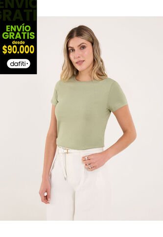 Camiseta Para Mujer Manga Corta Cuello Redondo Color Verde Marca Ostu #40092573 Ostu