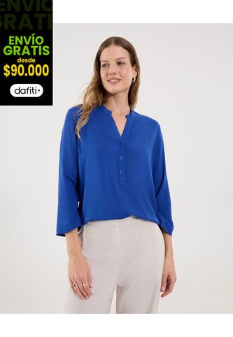 Blusa Para Mujer Manga 3/4 Color Azul Marca Ostu #40121165 Ostu