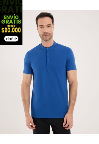 Polo Para Hombre Cuello Mao Sin Bolsillo Color Azul Marca Ostu #60110777 Ostu
