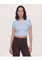 Camiseta  Para Mujer Crop Top Manga Corta Color Celeste Marca Ostu #40098218 de Ostu