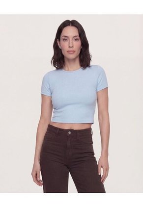 Camiseta Para Mujer Crop Top Manga Corta Color Celeste Marca Ostu #40098218