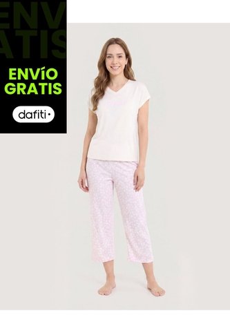 Pijama Capri Floral Relax  Para Mujer Marfil Ostu Ostu