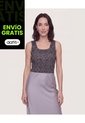 Top Basico Hombro Ancho Estampado  Para Mujer Negro Ostu de Ostu