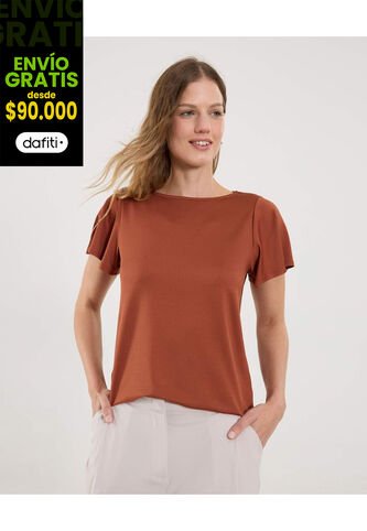 Camiseta Para Mujer Manga Corta Cuello Redondo Color Terracota Marca Ostu #40092567 Ostu