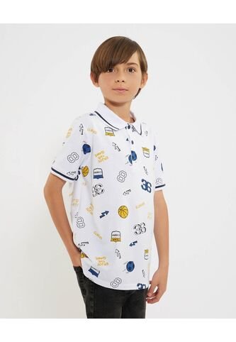Polo Para Niño Manga Corta Color Blanco Marca Ostu #80110101 Ostu
