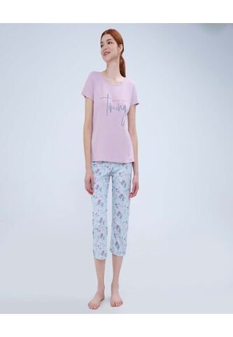 Pijama Para Mujer M/C Capri Color Lila  Marca Ostu #40040403 Ostu