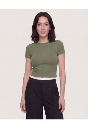 Camiseta Para Mujer Crop Top Manga Corta Color Verde Marca Ostu #40098218