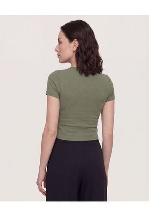 Camiseta Para Mujer Crop Top Manga Corta Color Verde Marca Ostu #40098218