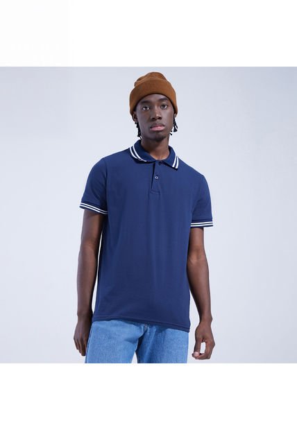 Polo Para Hombre Cuello Tejido Sin Bolsillo Color Azul  Marca Ostu #60110533