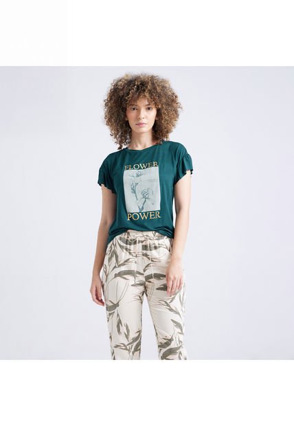 Camiseta Para Mujer Manga Corta Color Verde  Marca Ostu #40091708