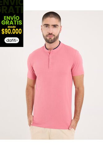 Polo Para Hombre Cuello Mao Sin Bolsillo Color Coral Marca Ostu #60110775 Ostu