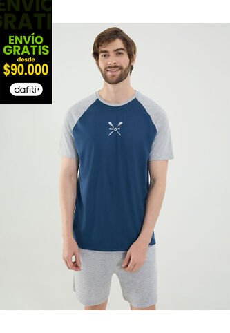 Camiseta Para Hombre Manga Corta Cuello Redondo Color Azul Marca Ostu #60091744 Ostu