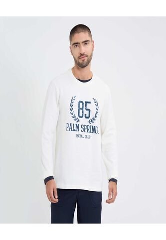 Camiseta Para Hombre Manga Larga Cuello Redondo Color Crema Marca Ostu #60091579 Ostu