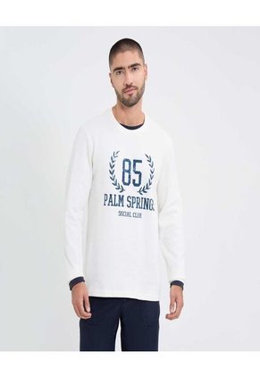 Camiseta Para Hombre Manga Larga Cuello Redondo Color Crema Marca Ostu #60091579