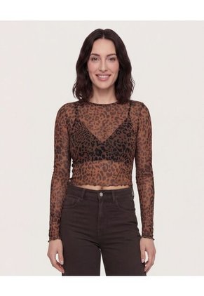 Camiseta  Para Mujer Manga Larga Cuello Redondo Color Café Marca Ostu #40098222