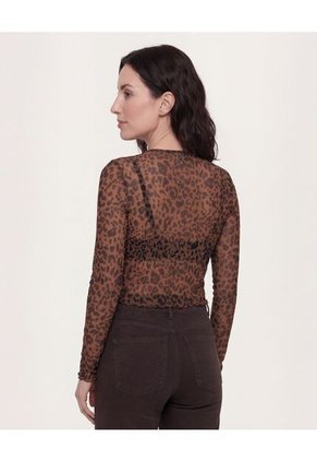 Camiseta  Para Mujer Manga Larga Cuello Redondo Color Café Marca Ostu #40098222