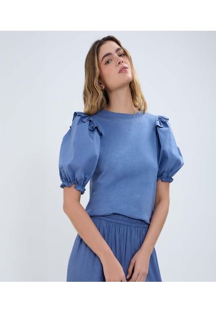 Camiseta Para Mujer Manga Corta Color Azul  Marca Ostu #40092259