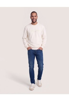 Buzo Cuello Redondo Estampado  Para Hombre Marfil Ostu