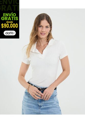 Camiseta Para Mujer Manga Corta Cuello V Color Crema Marca Ostu #40092526 Ostu