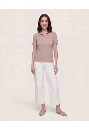 Polo Textura Classic Fit  Para Mujer Café Ostu