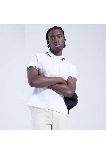 Polo Para Hombre Cuello Tejido Sin Bolsillo Color Blanco Marca Ostu #60110533