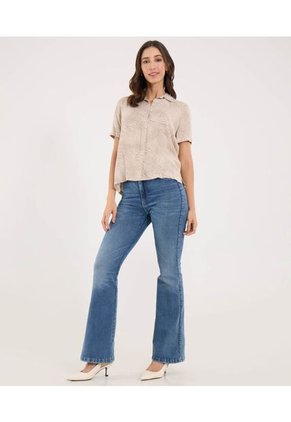 Camisa Para Mujer Manga Corta Color Beige Marca Ostu #40010303