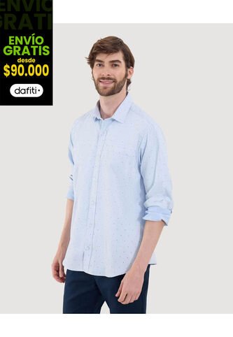 Camisa Para Hombre Manga Larga Con Bolsillo Cuello Casual M Color Azul Marca Ostu #60010857 Ostu