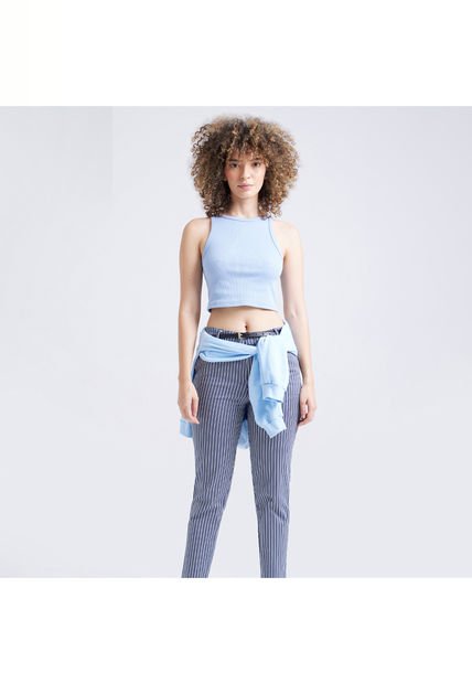 Crop Top Para Mujer Manga Sisa Color Azul  Marca Ostu #40091721