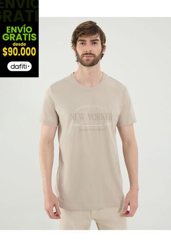 Camiseta Para Hombre Manga Corta Cuello Redondo Color Beige Marca Ostu #60091709 Ostu