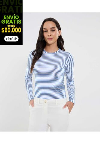 Camiseta Para Mujer Manga Larga Cuello Redondo Color Azul Marca Ostu #40092478 Ostu