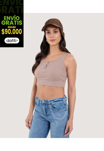 Camiseta Para Mujer Manga Sisa Cuello Redondo Color Café Marca Ostu #40092502 Ostu